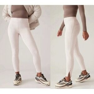 Athleta Delancey Herringbone Ankle Zip Leggings Pants Womens S Cream Sporty Chic